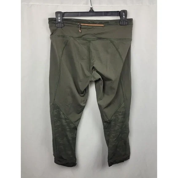 Lululemon Run for  Your Life Women's Leggings Crop Size 6 Green Mesh Rushed Camo - Picture 5 of 8